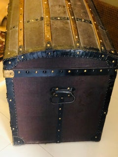 20th Century French Wooden Coffer or Trunk Covered with Black Leather