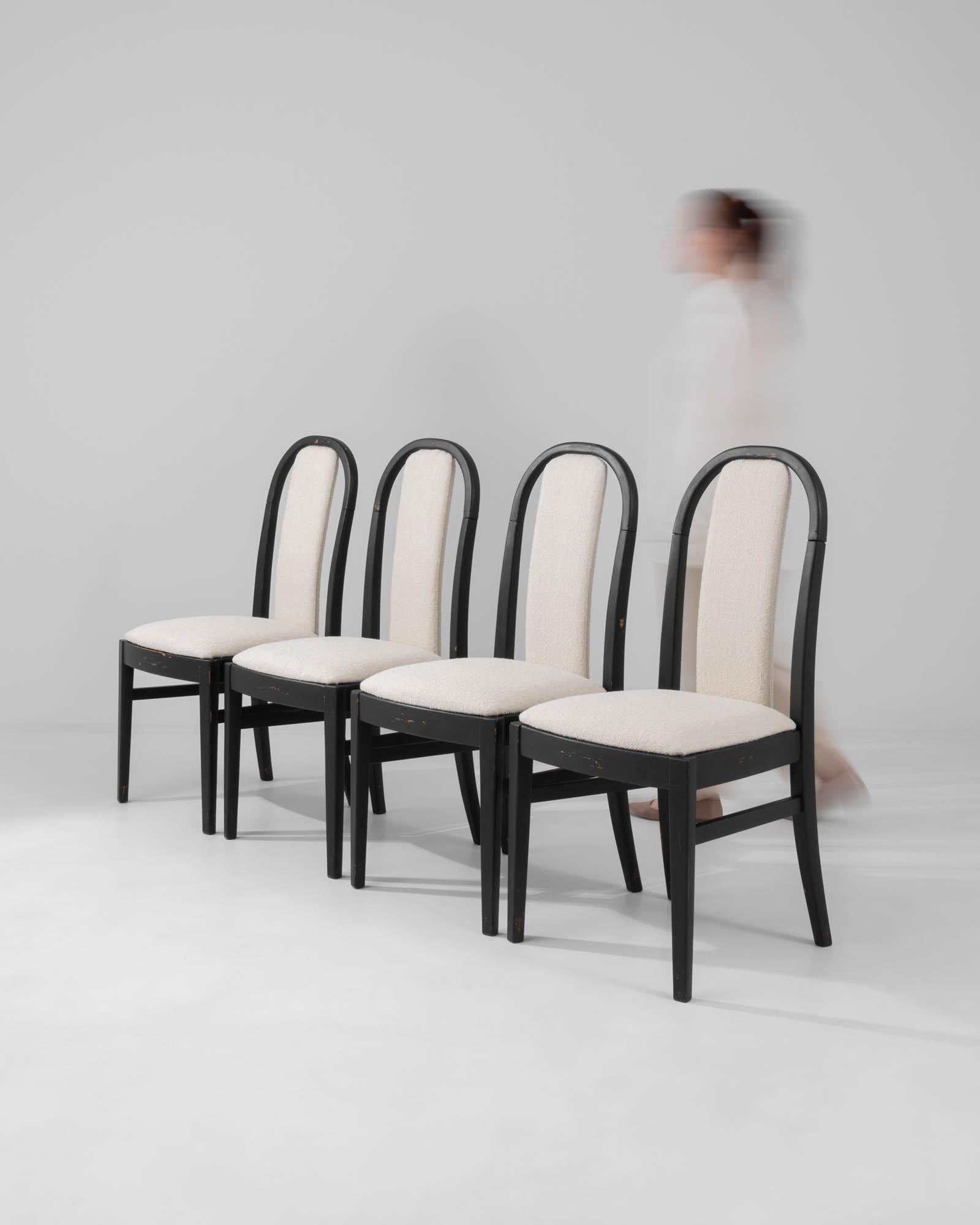 Bouclé 20th Century French Wooden Dining Chairs, Set of Four