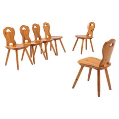 20th Century French Wooden Dining Chairs, Set of Six