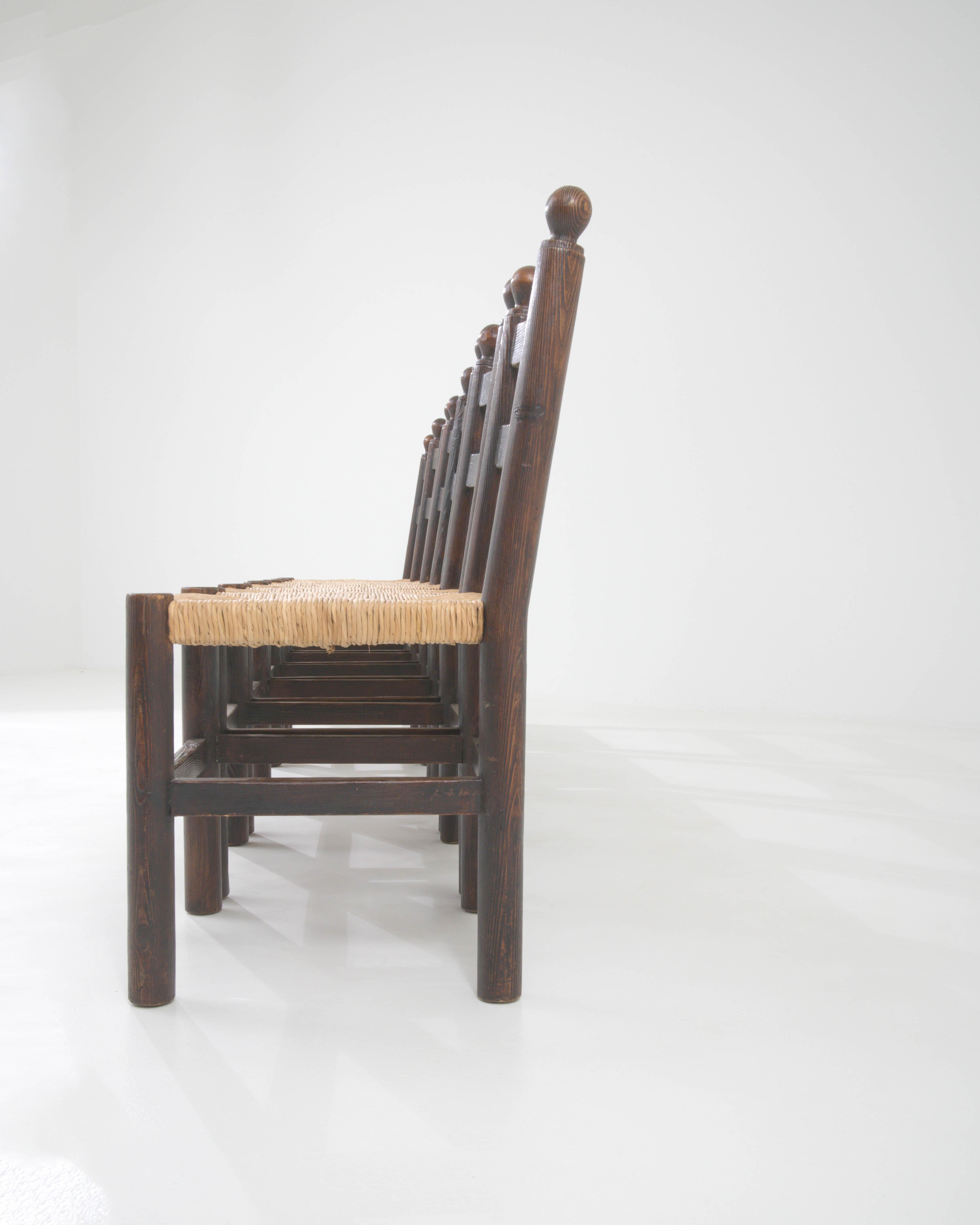 20th Century French Wooden Dining Chairs With Wicker Seats, Set of 6 For Sale 11