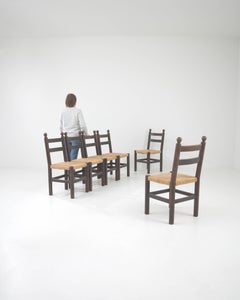 20th Century French Wooden Dining Chairs With Wicker Seats, Set of 6