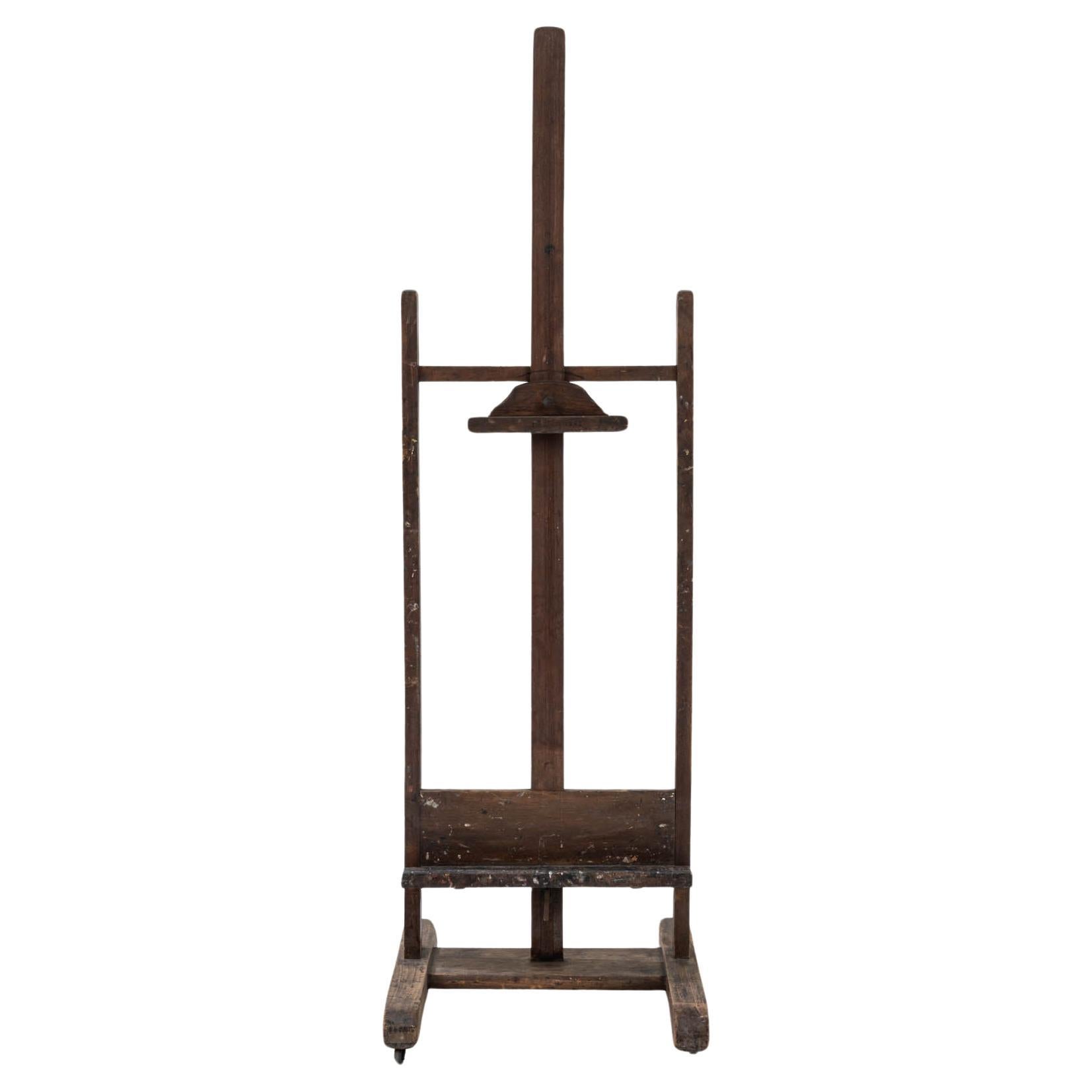 20th Century French Wooden Easel On Wheels