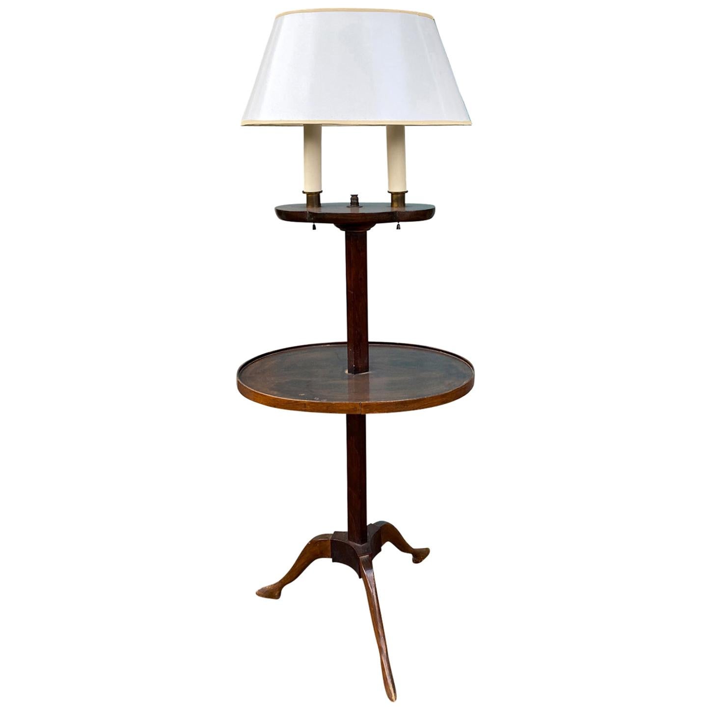 20th Century French Wooden Floor Lamp with Table