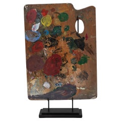 20th Century French Wooden Painters Palette On Metal Stand
