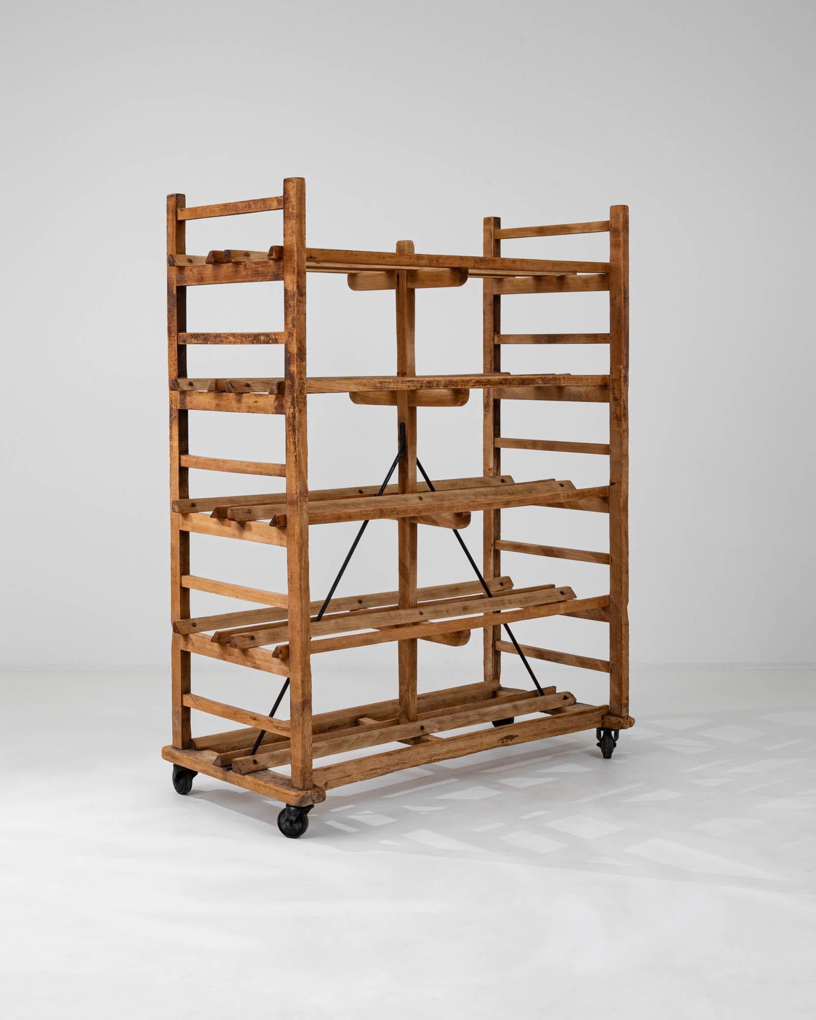 20th Century French Wooden Shelf On Wheels For Sale 1