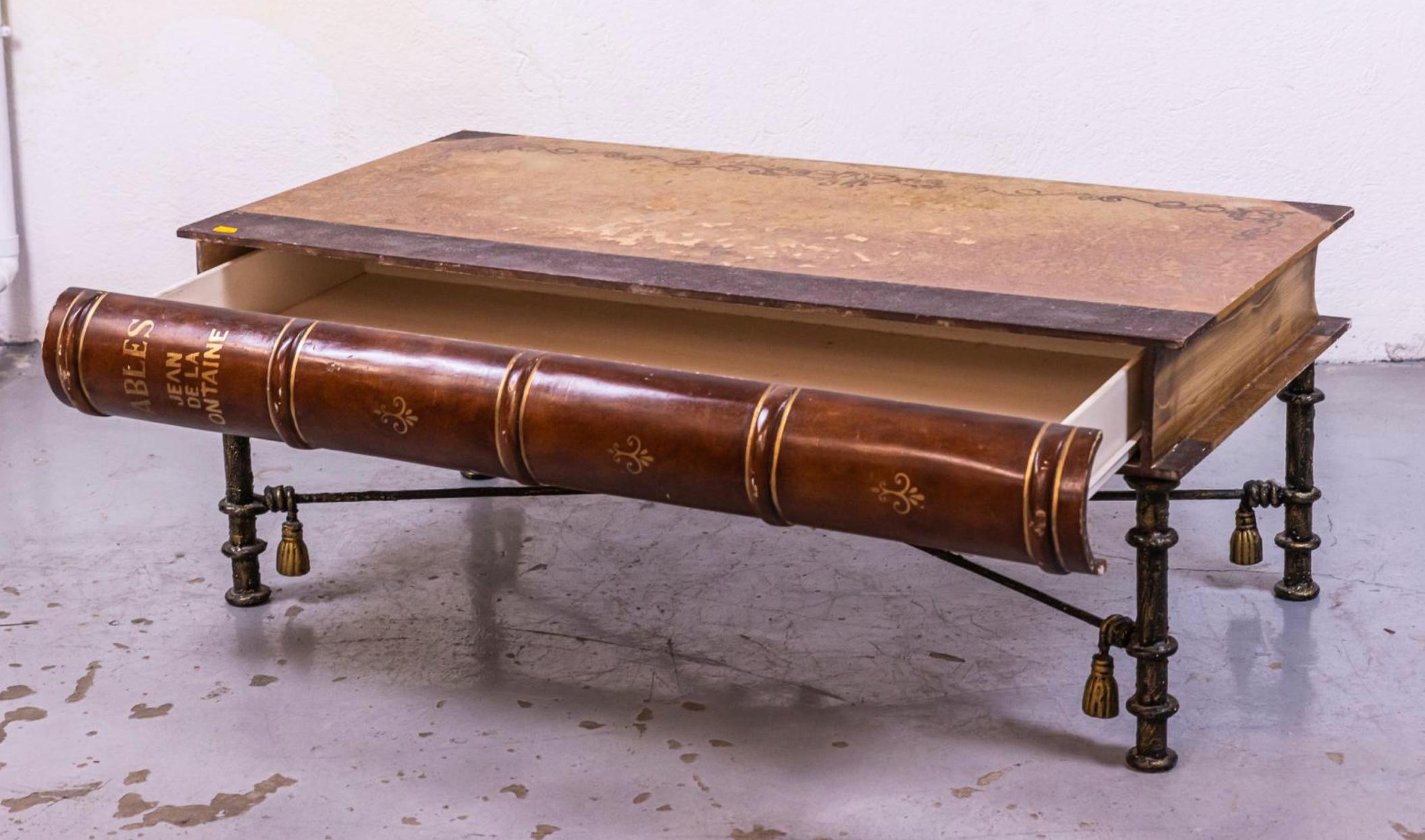 Hand-Carved 20th Century French Wooden Side Table Resembles a Book For Sale