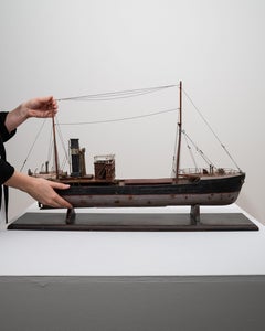 20th Century French Wooden Steamship Model, Antique Miniature
