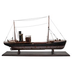 20th Century French Wooden Steamship Model, Antique Miniature