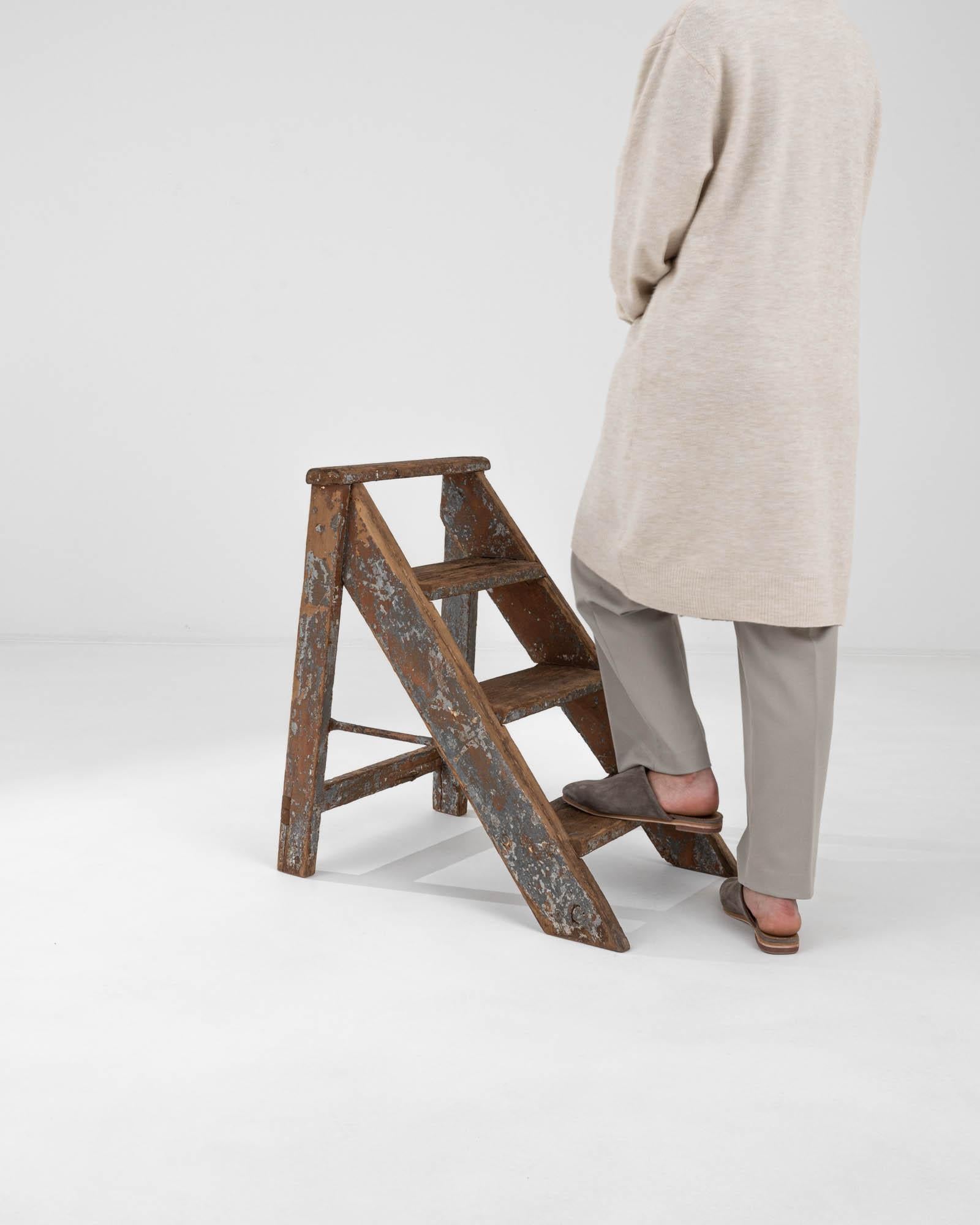 Rustic 20th Century French Wooden Step Ladder