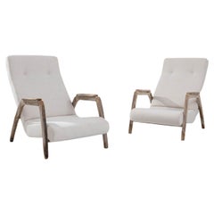 20th Century French Wooden Upholstered Armchairs, a Pair