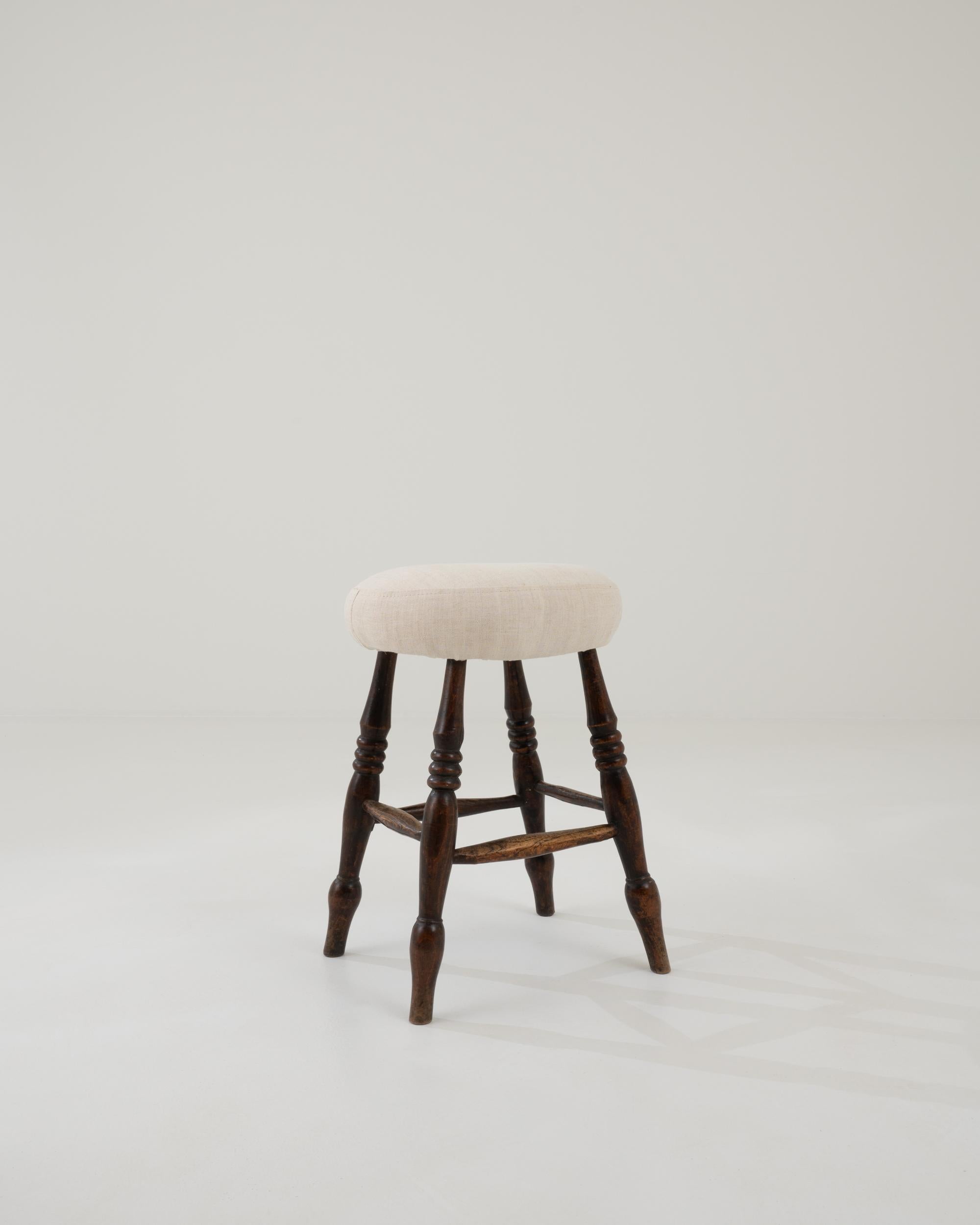 20th Century French Wooden Upholstered Stool  In Good Condition In High Point, NC