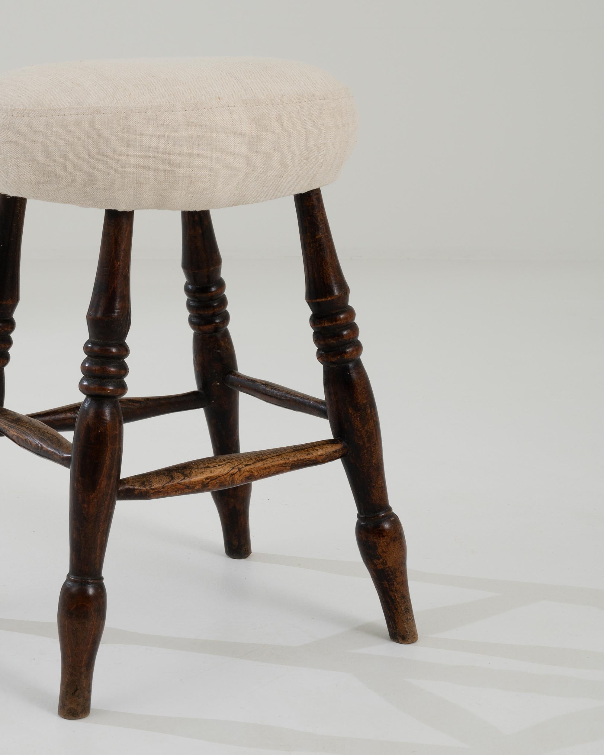 20th Century French Wooden Upholstered Stool  1