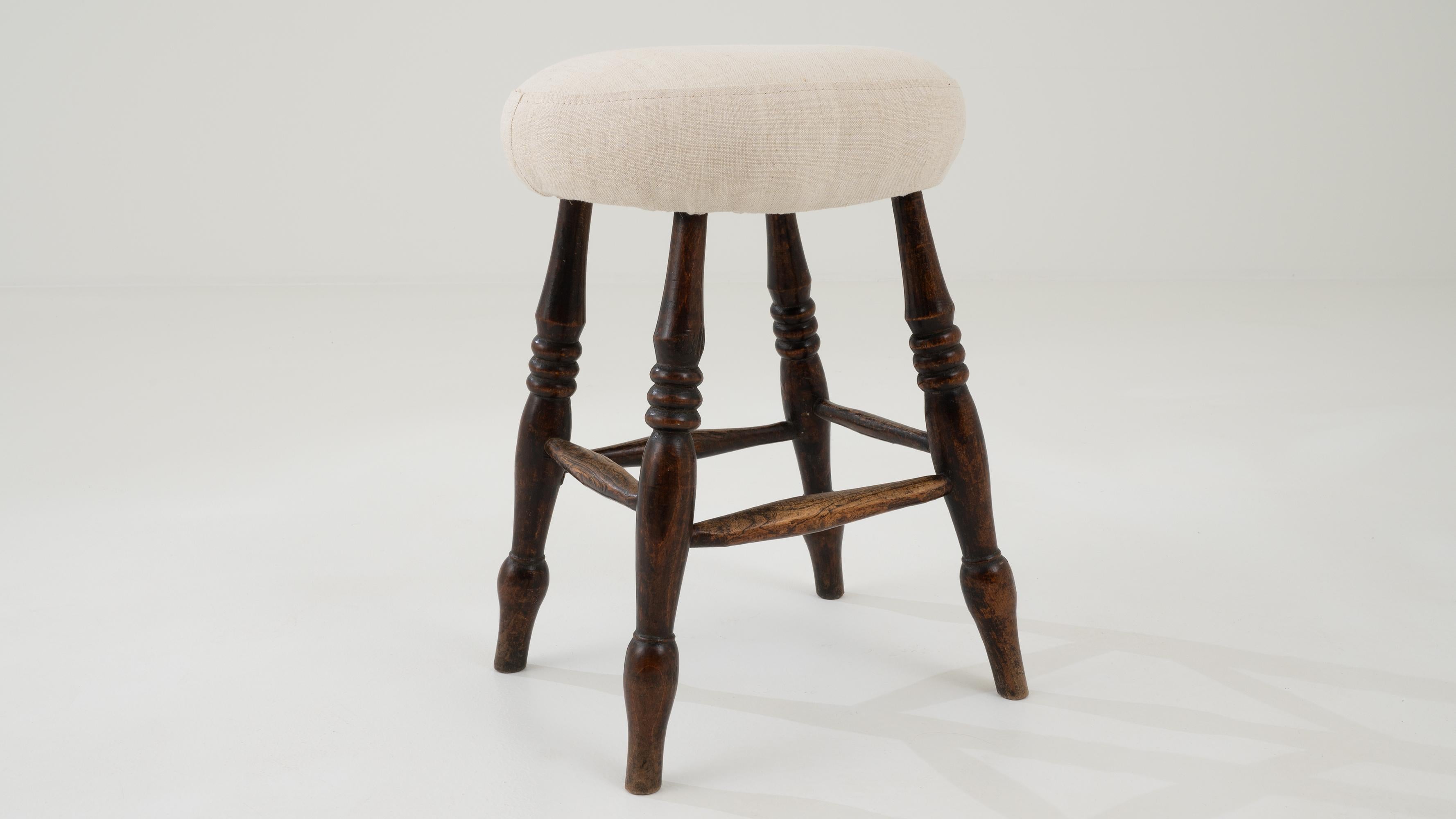 20th Century French Wooden Upholstered Stool  2