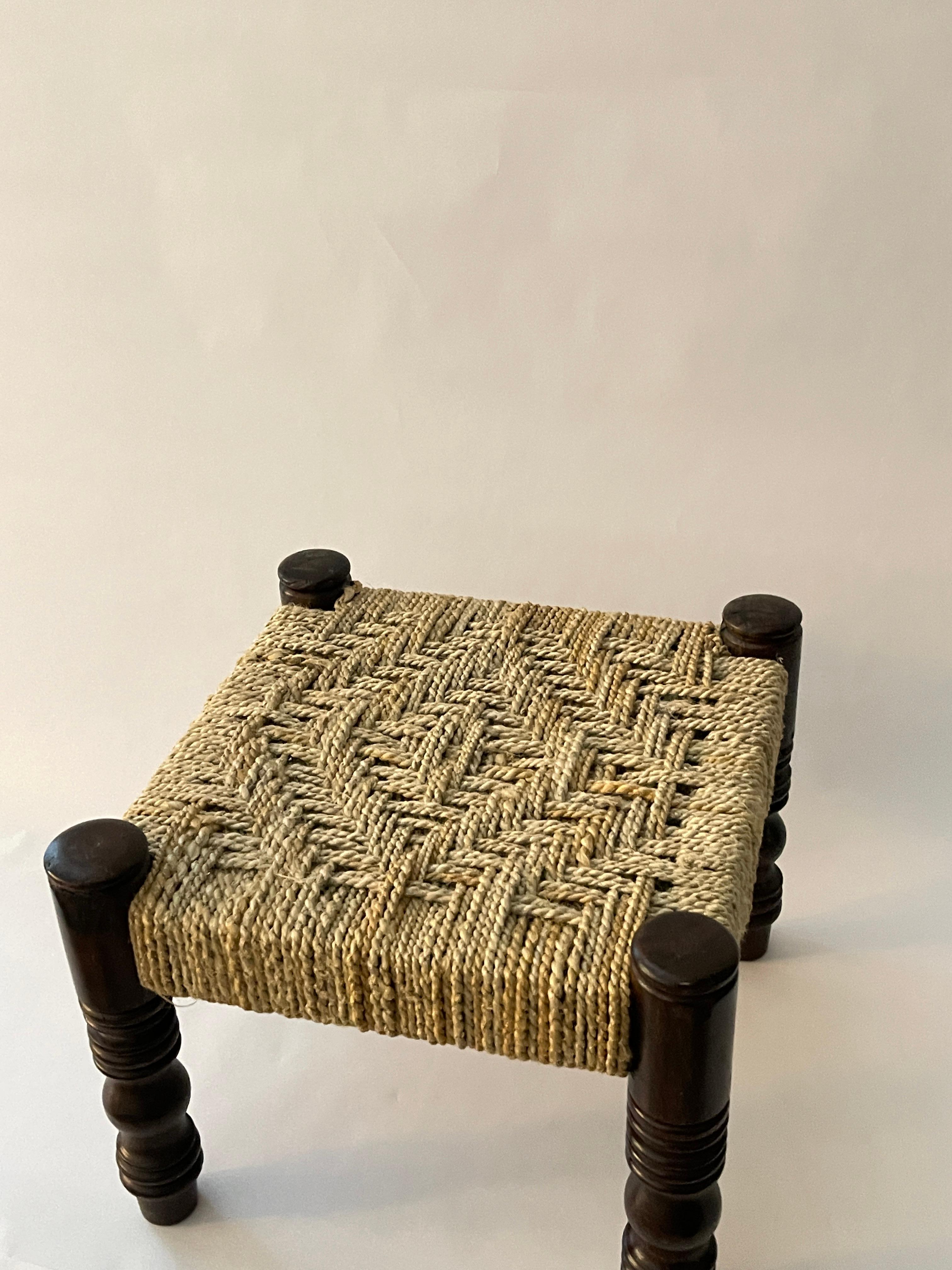 Organic Modern 20th Century French Woven Mini Stool For Sale