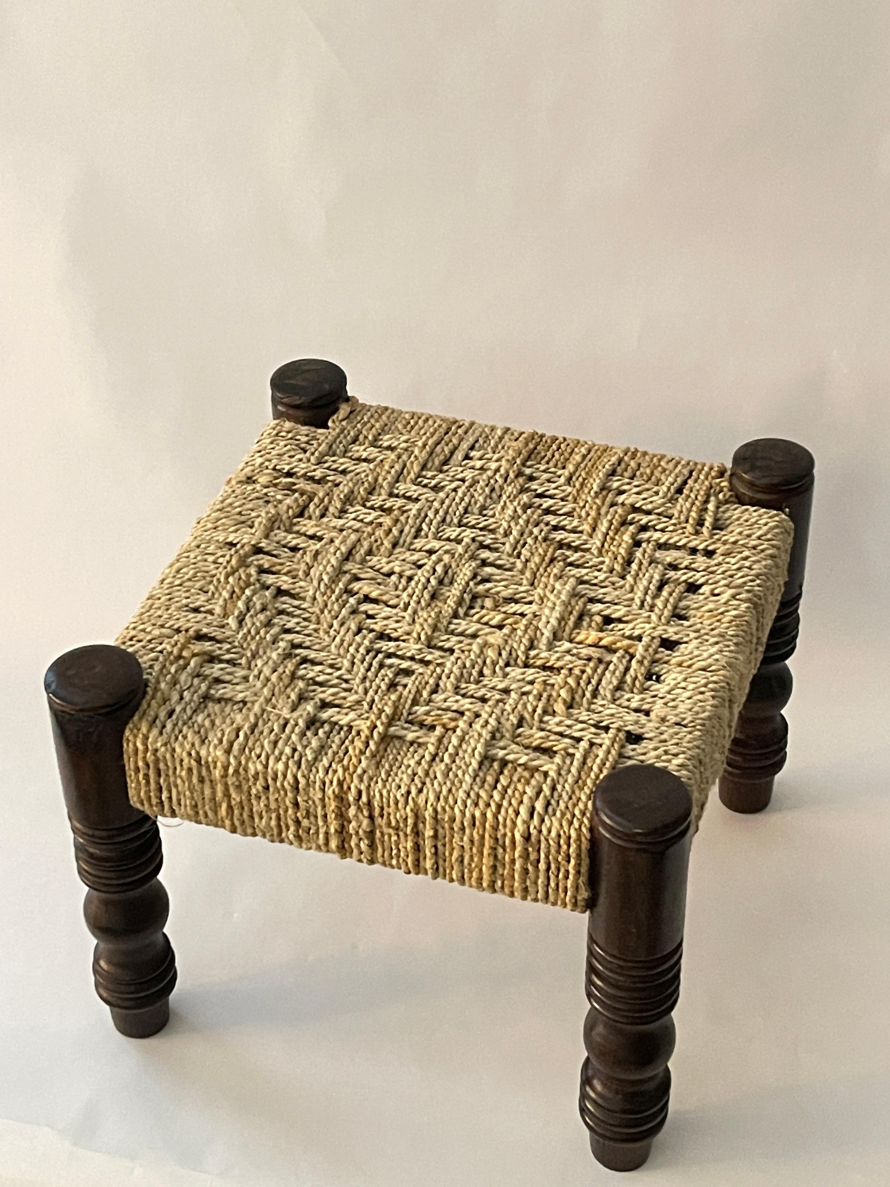 Hand-Crafted 20th Century French Woven Mini Stool For Sale
