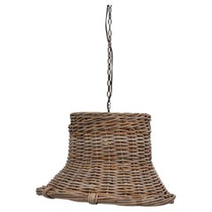20th Century French Woven Rattan Bell-Shaped Pendant Lamp