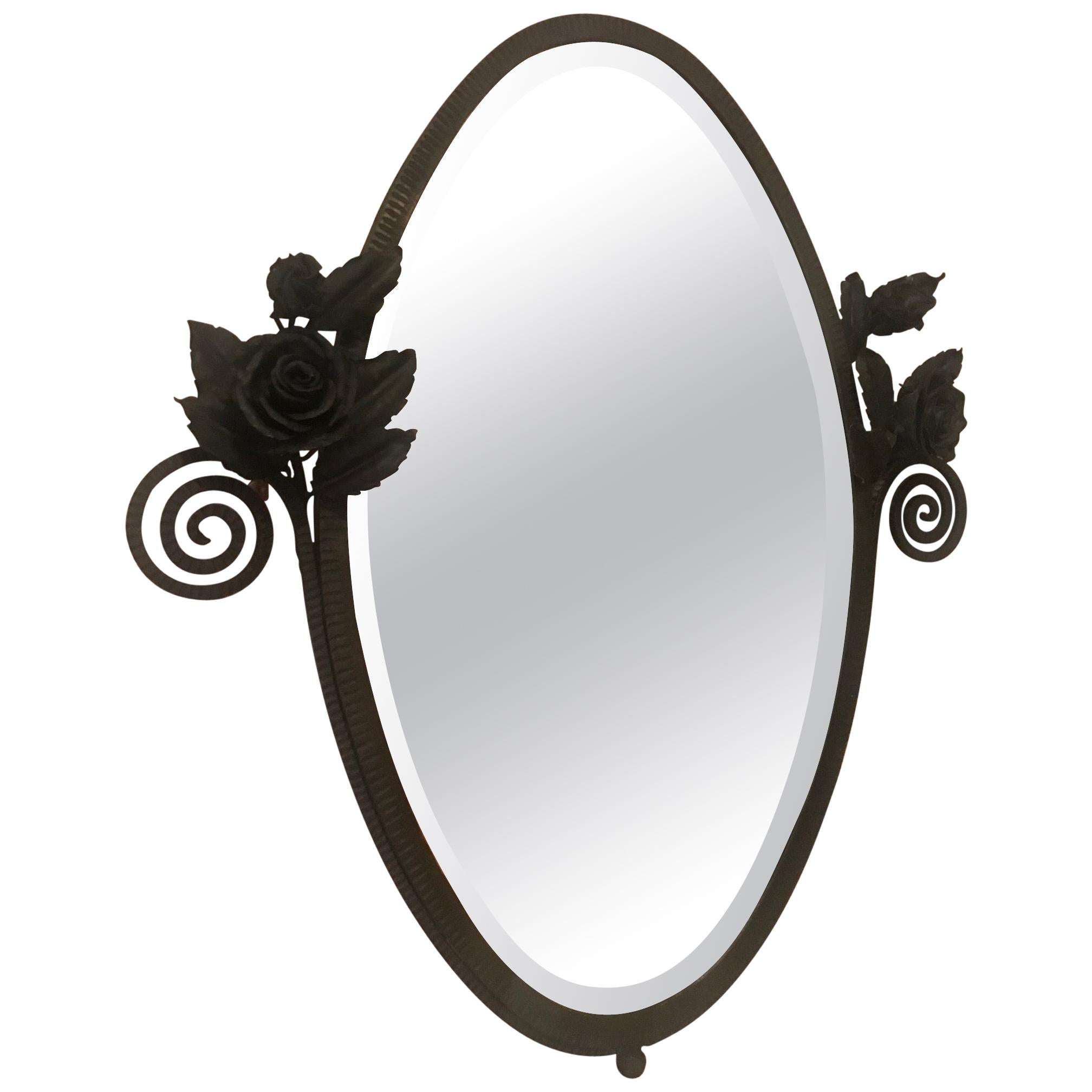20th Century French Wrought Iron and Beveled Glass Mirror, 1925