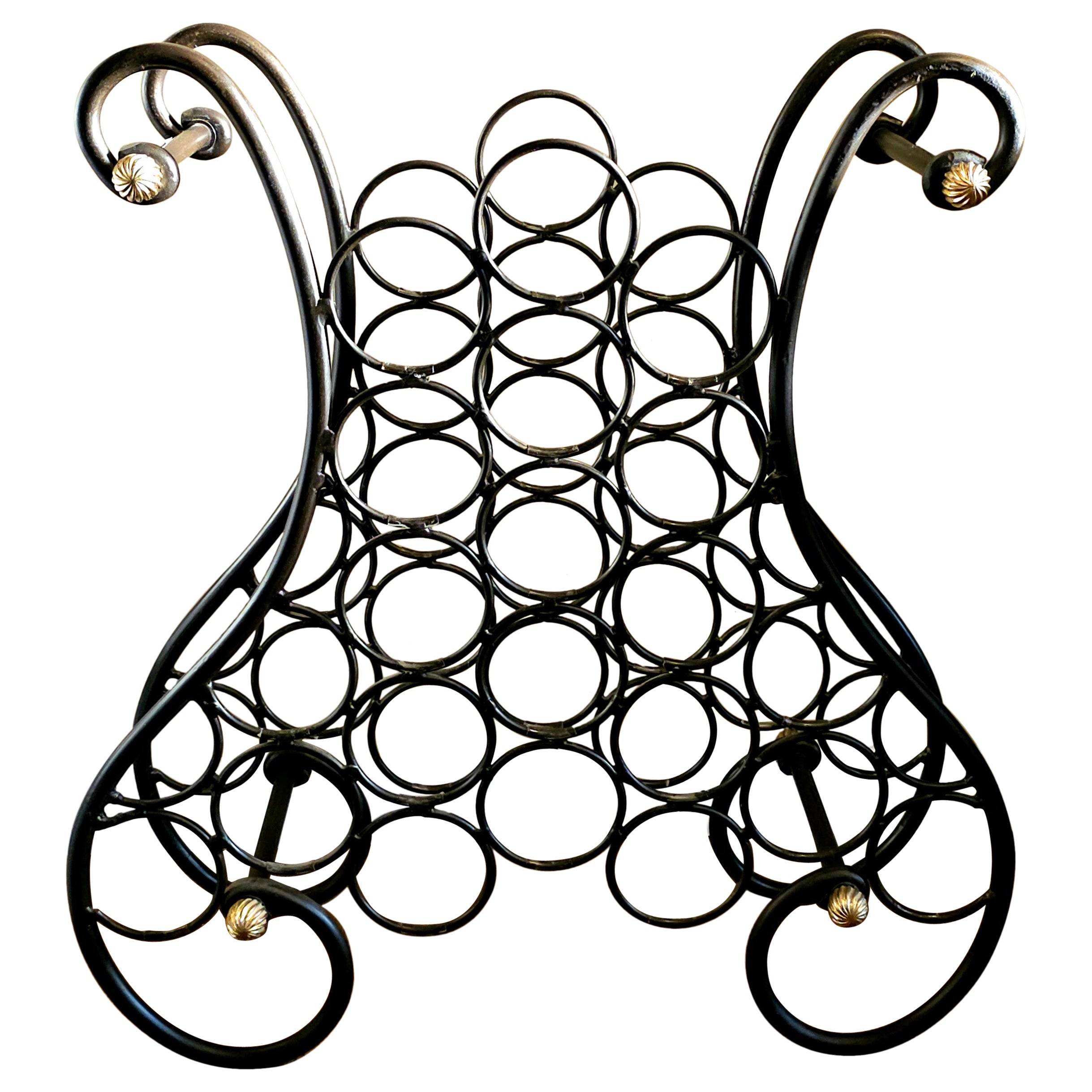20th Century French Wrought Iron and Brass Wine Rack