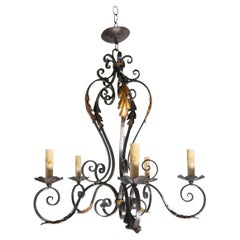 20th Century French Wrought Iron and Gilt Tole Chandelier