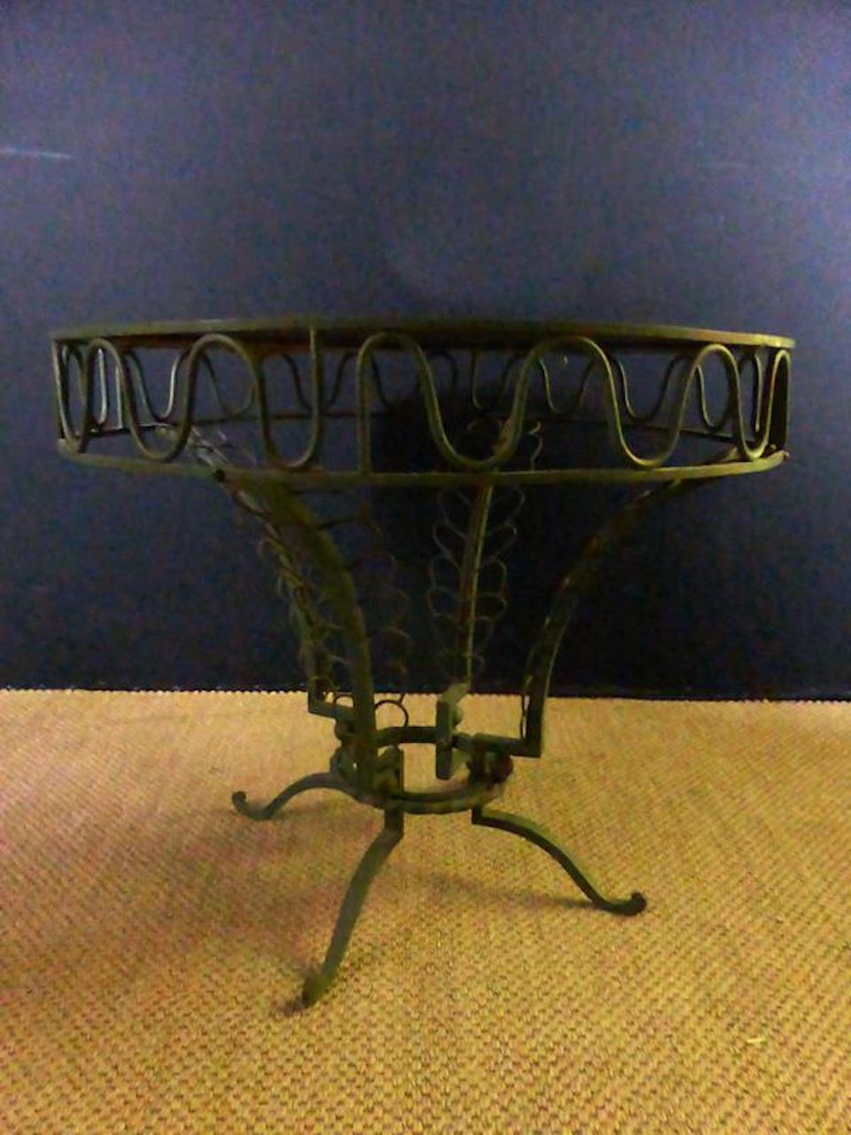 20th Century French Wrought Iron and Painted Glass Gueridon, 1940s 3