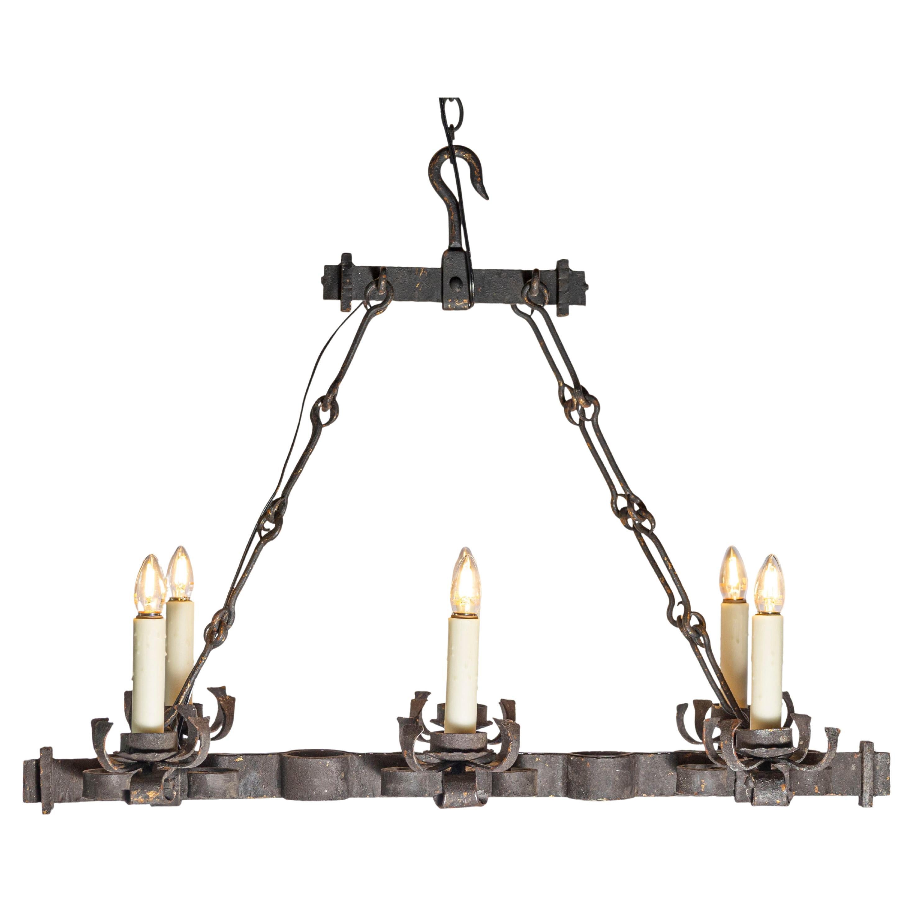 20th Century French Wrought Iron Chandelier