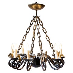 20th-Century French Wrought Iron Chandelier with Horse-Head Details