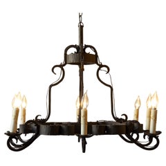 20th-Century French Wrought Iron Chandelier with Scrollwork Arms