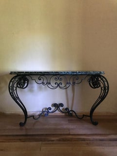 20th century french wrought iron console table in the style of Poillerat