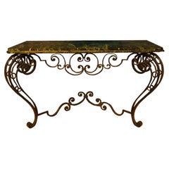 20th century french wrought iron console table in the style of Poillerat