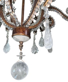 20th Century French Wrought Iron Rock Crystal Chandelier