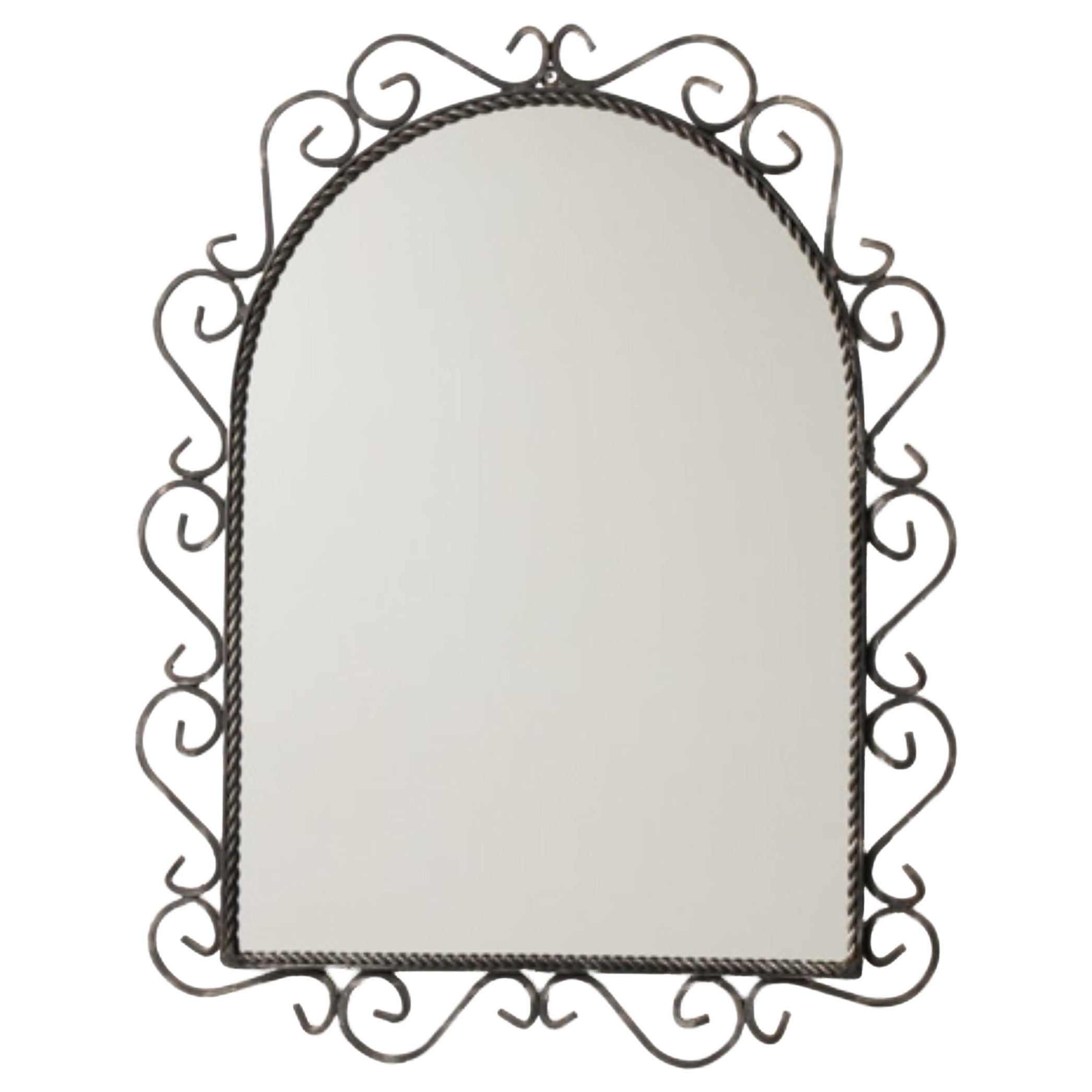 French Wrought Iron Wall Mirror, 1960, Simple Design, Dark Patina For Sale
