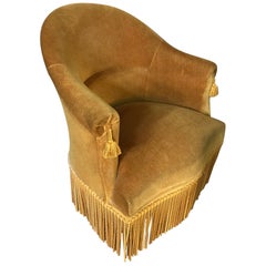 fauteuil Crapaud en velours jaune français du 20ème siècle:: années 1940