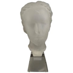 20th Century Frosted Art Glass ""Face"" Sculpture 