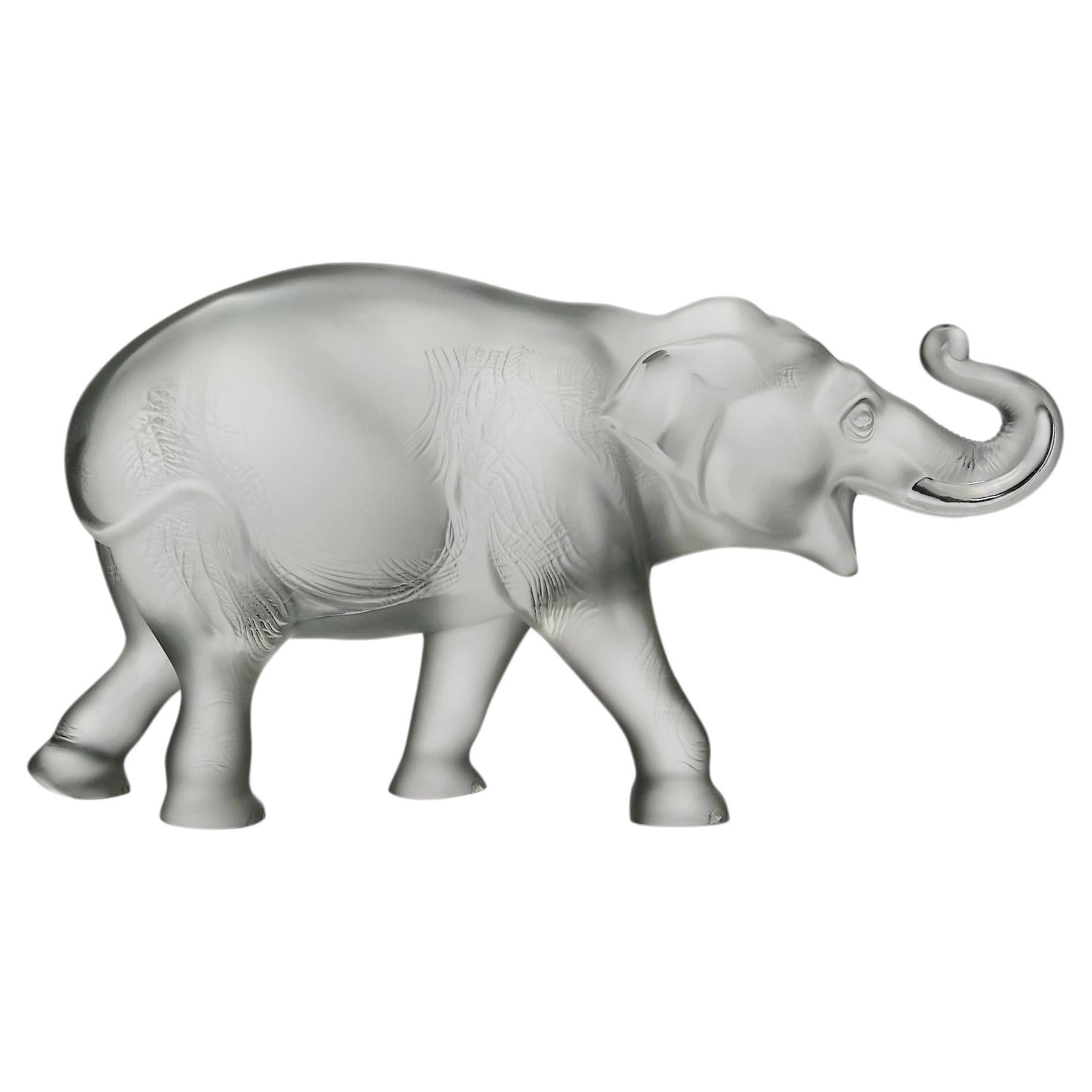 20th Century Frosted Clear Glass Sculpture "Sumatra Elephant" by Lalique