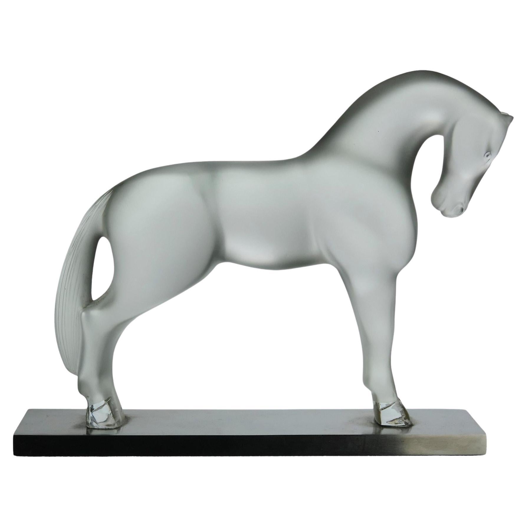 20th Century Frosted Glass Sculpture entitled "Cheval Debout" by Marc Lalique For Sale