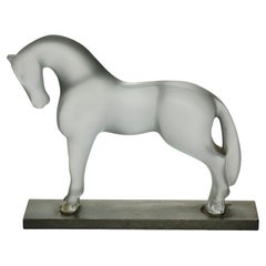 20th Century Frosted Glass Sculpture entitled "Cheval Debout" by Marc Lalique