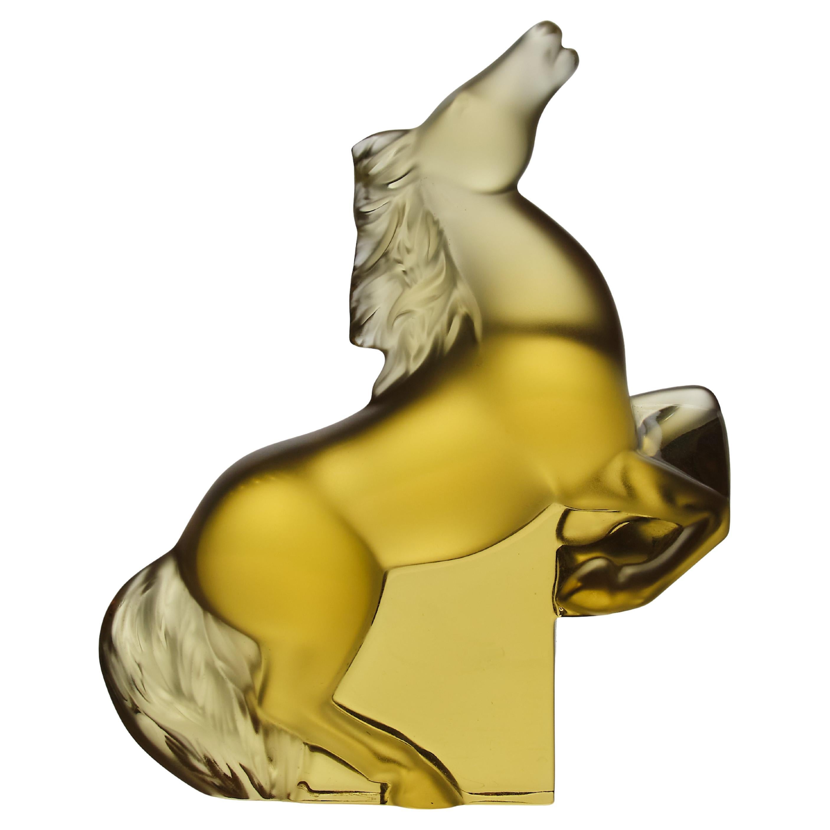 20th Century Frosted Glass Sculpture entitled "Cheval Kazak" by Lalique Glass