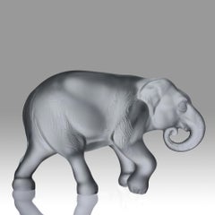 20th Century Frosted Glass Sculpture entitled "Java Elephant" by Lalique