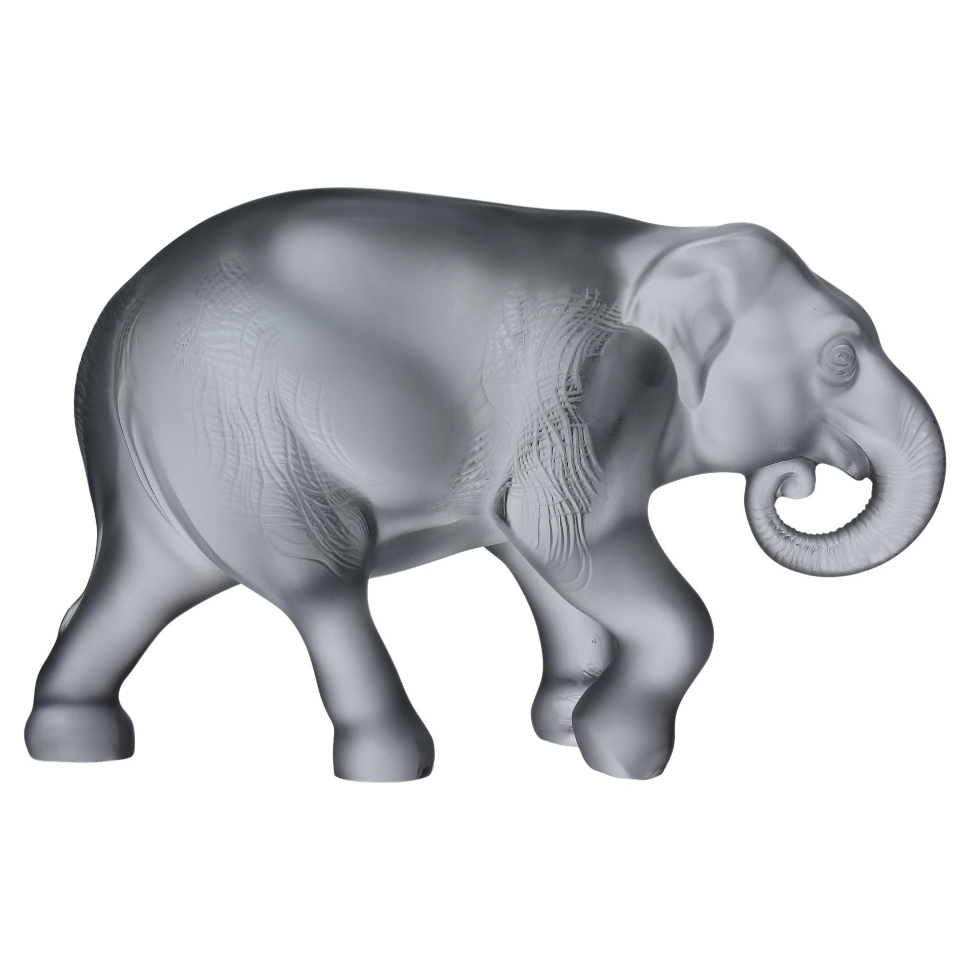 20th Century Frosted Glass Sculpture entitled "Java Elephant" by Lalique For Sale
