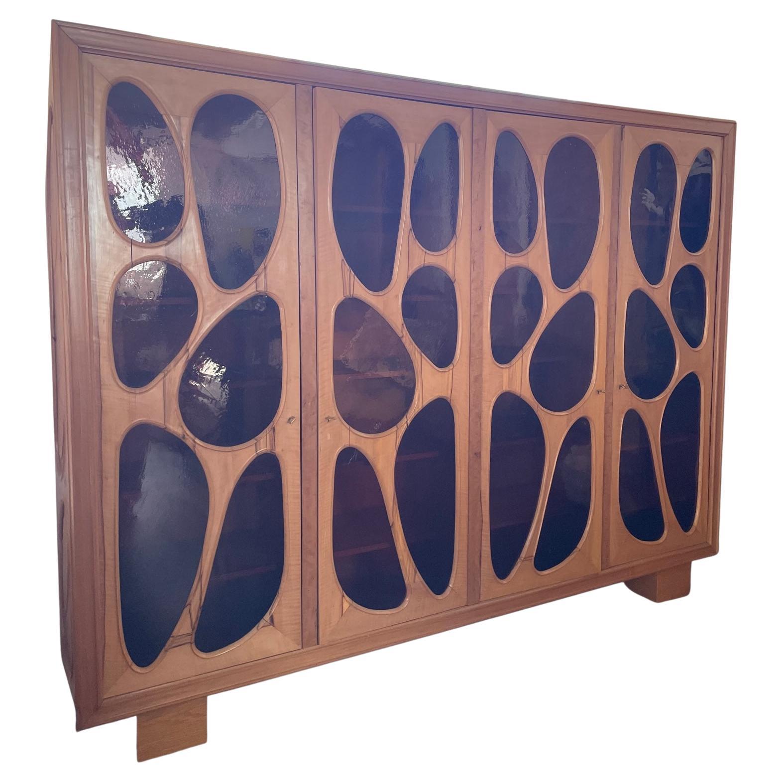 20th Century Fruitwood Bibliotheque or Vitrine by Vincent Gonzalez, 1960s For Sale