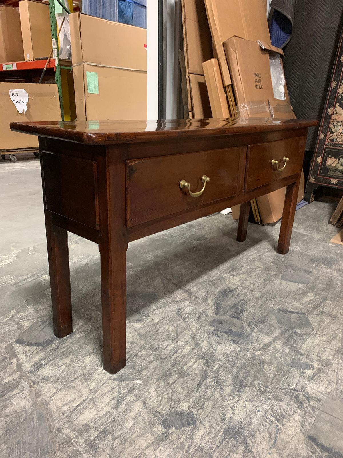20th Century Fruitwood Two-Drawer Console or Sofa Table, Old Elements In Good Condition In Atlanta, GA