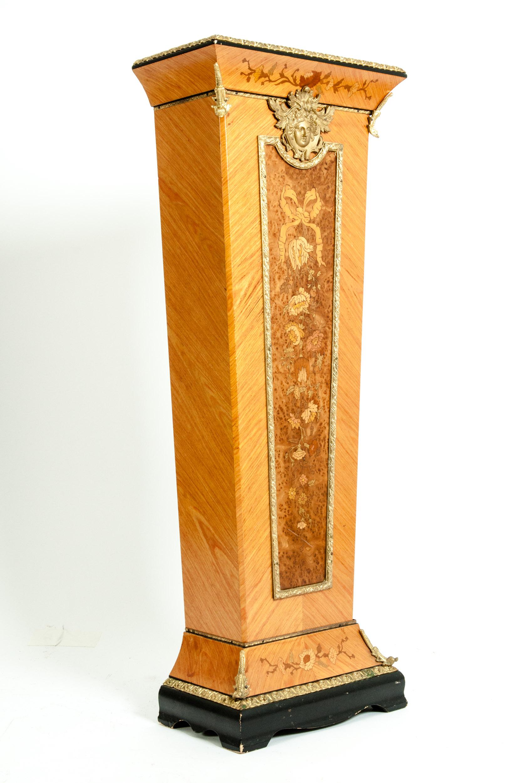 20th Century Fruitwood Veneer Case Tiffany Mantel Clock / Pedestal 5