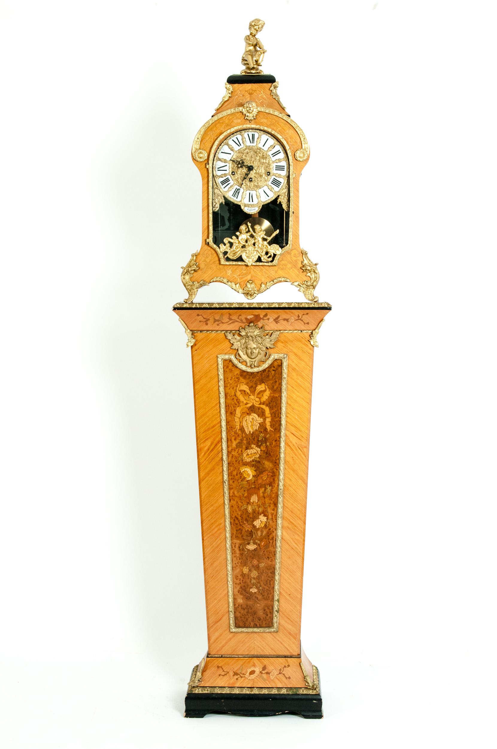 20th Century Fruitwood Veneer Case Tiffany Mantel Clock / Pedestal 6