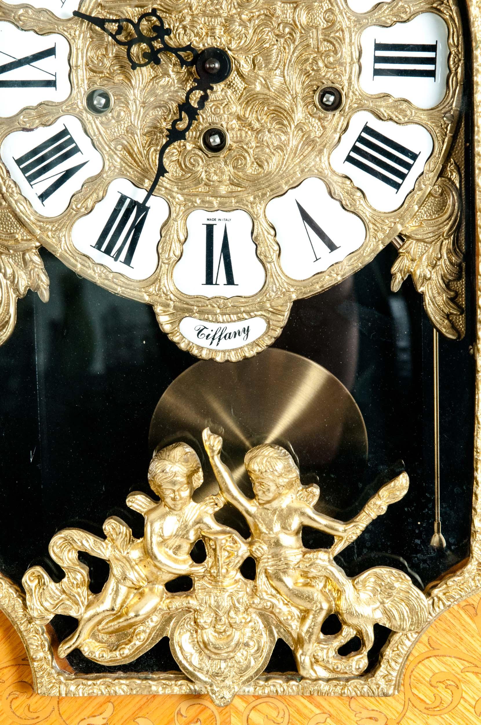 20th Century Fruitwood Veneer Case Tiffany Mantel Clock / Pedestal 3