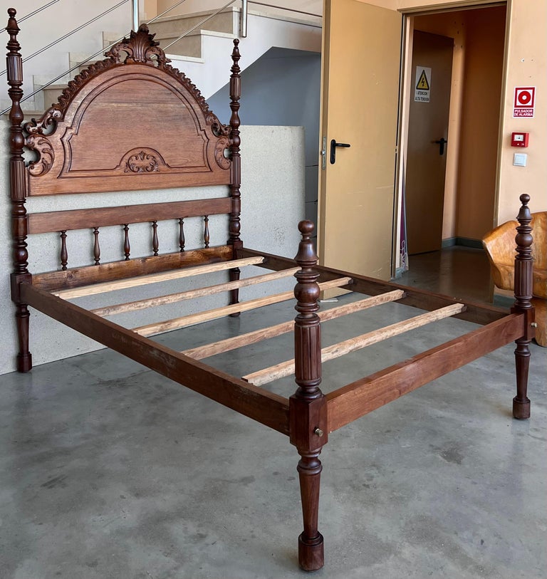 20th Century Full Bed, Original Four Fluted Poster Spanish Bed with