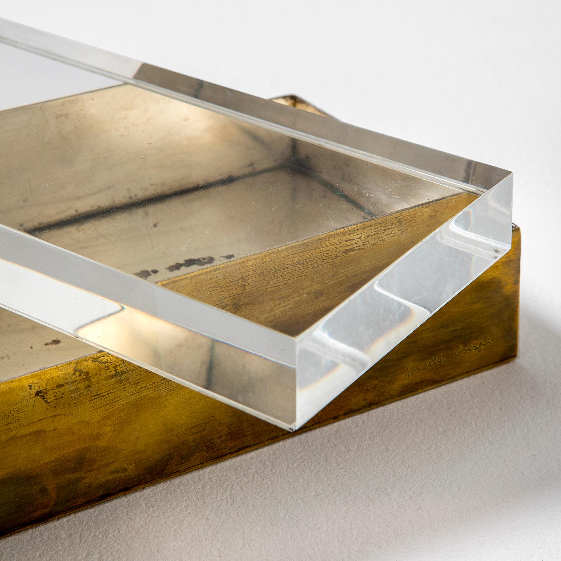 Mid-Century Modern 20th Century Gabriella Crespi Decorative Box in Brass and Plexiglass '70s