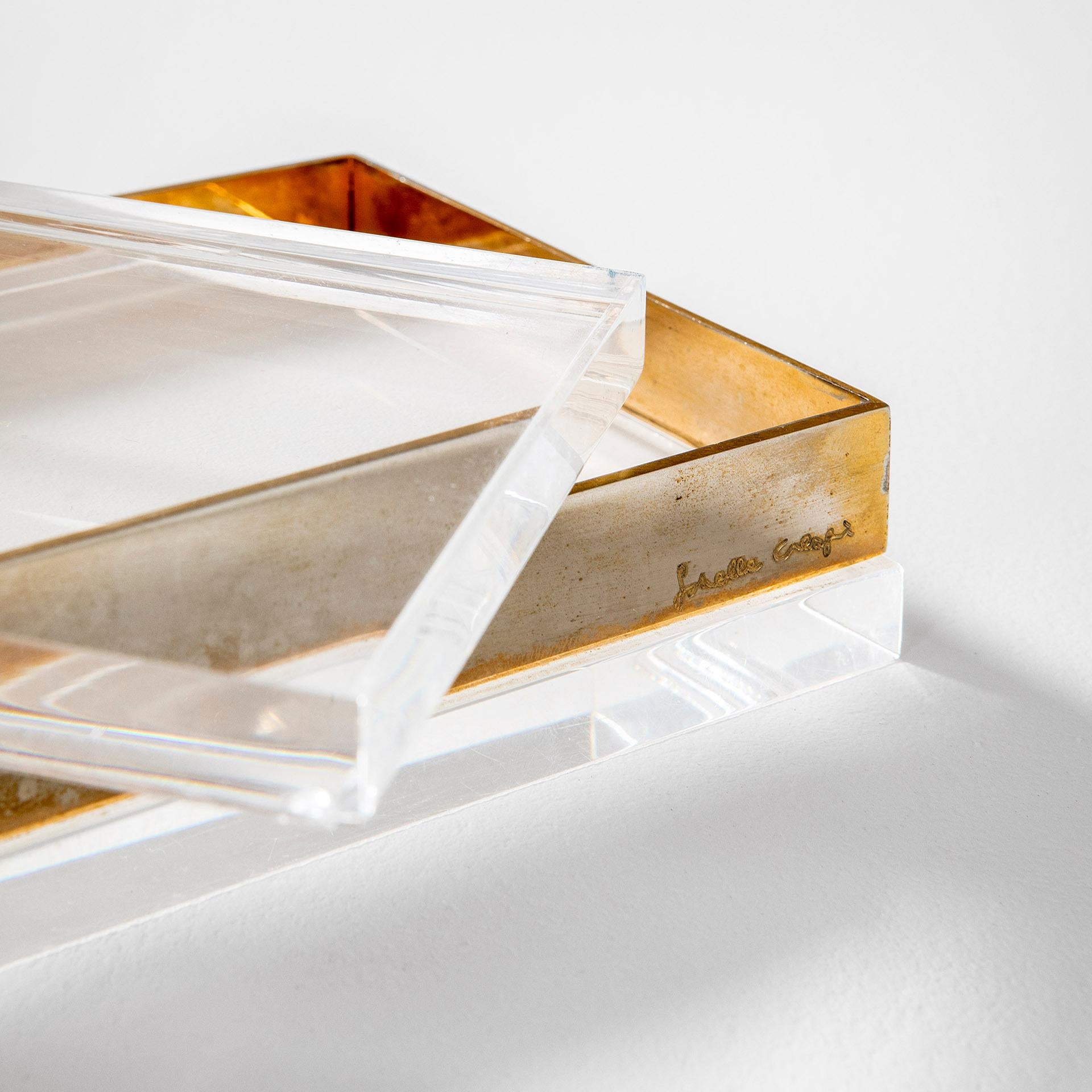 Italian 20th Century Gabriella Crespi Decorative Box in Brass and Plexiglass '70s For Sale