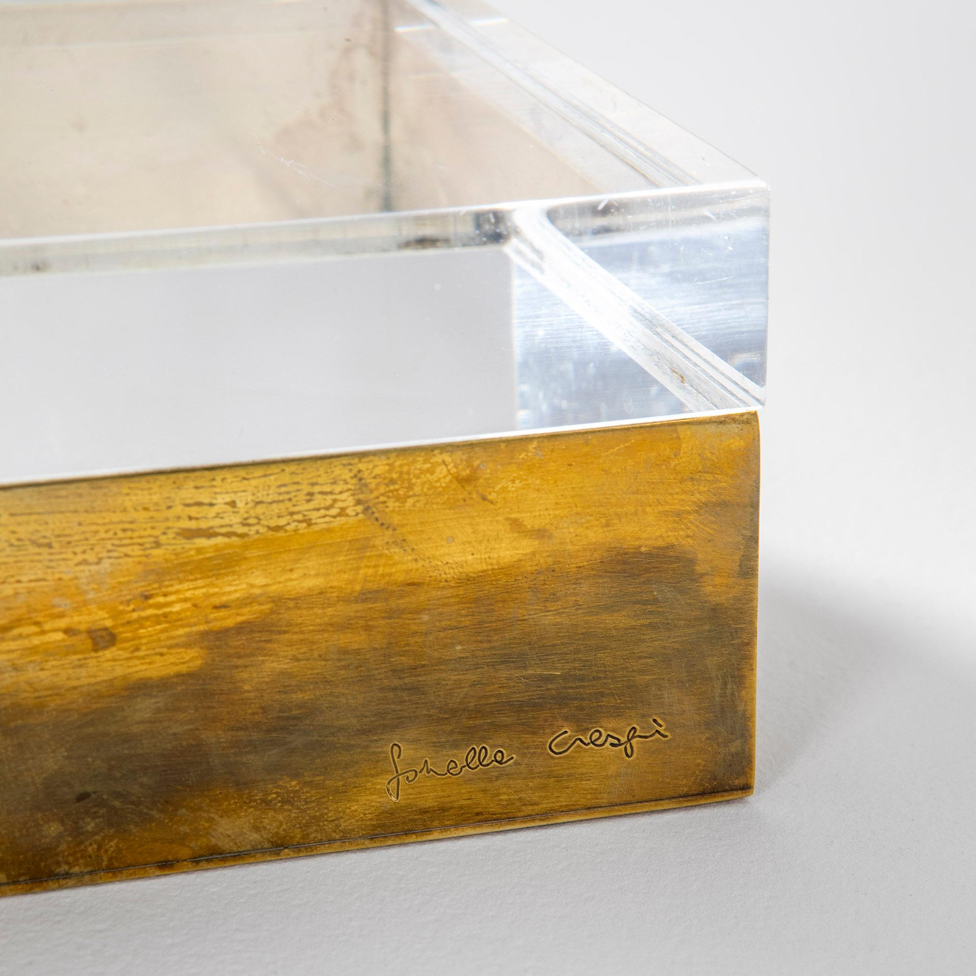 20th Century Gabriella Crespi Decorative Box in Brass and Plexiglass '70s In Good Condition In Turin, Turin