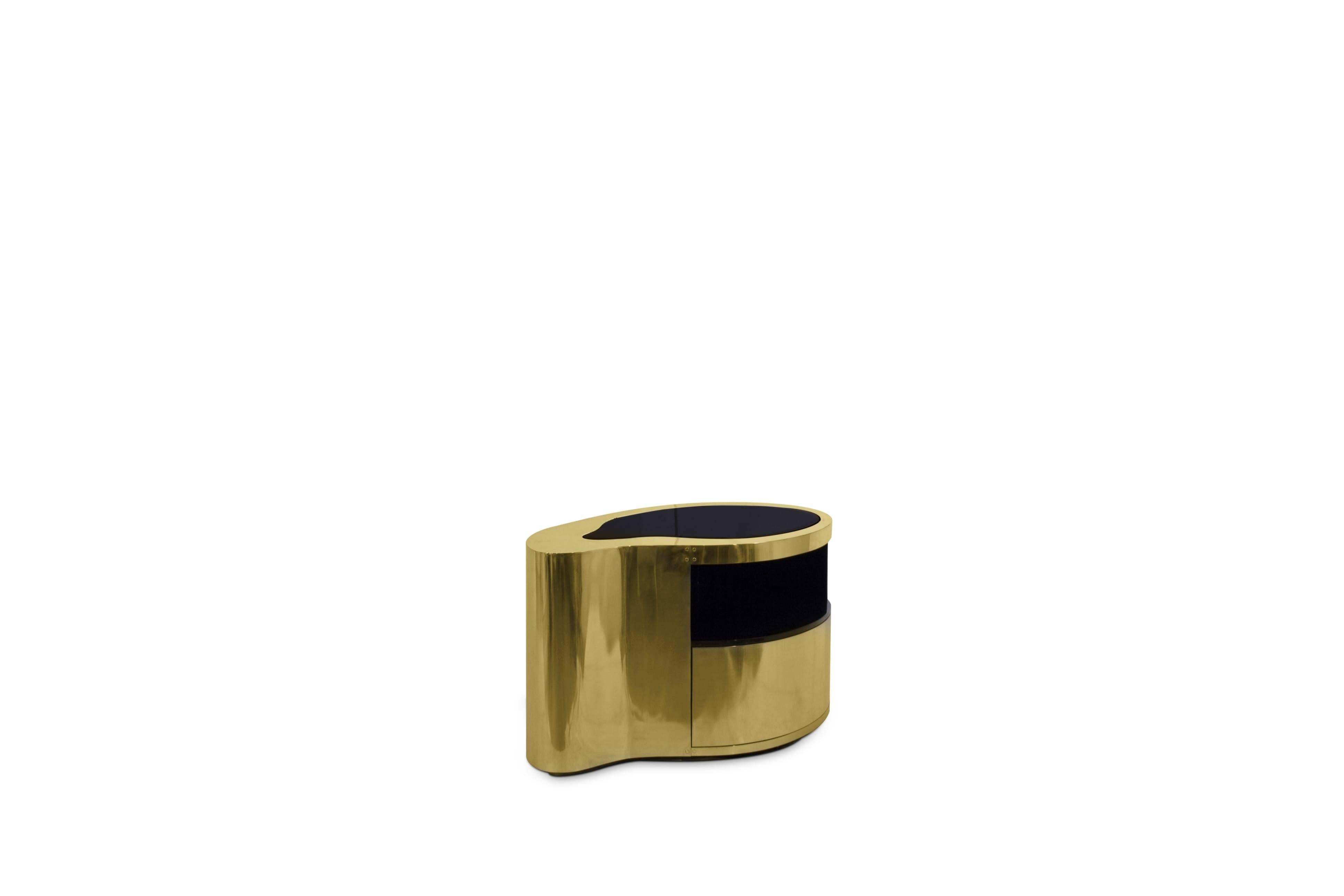 Post-Modern 20th Century Inspired Curved Brass Nightstand End Tables