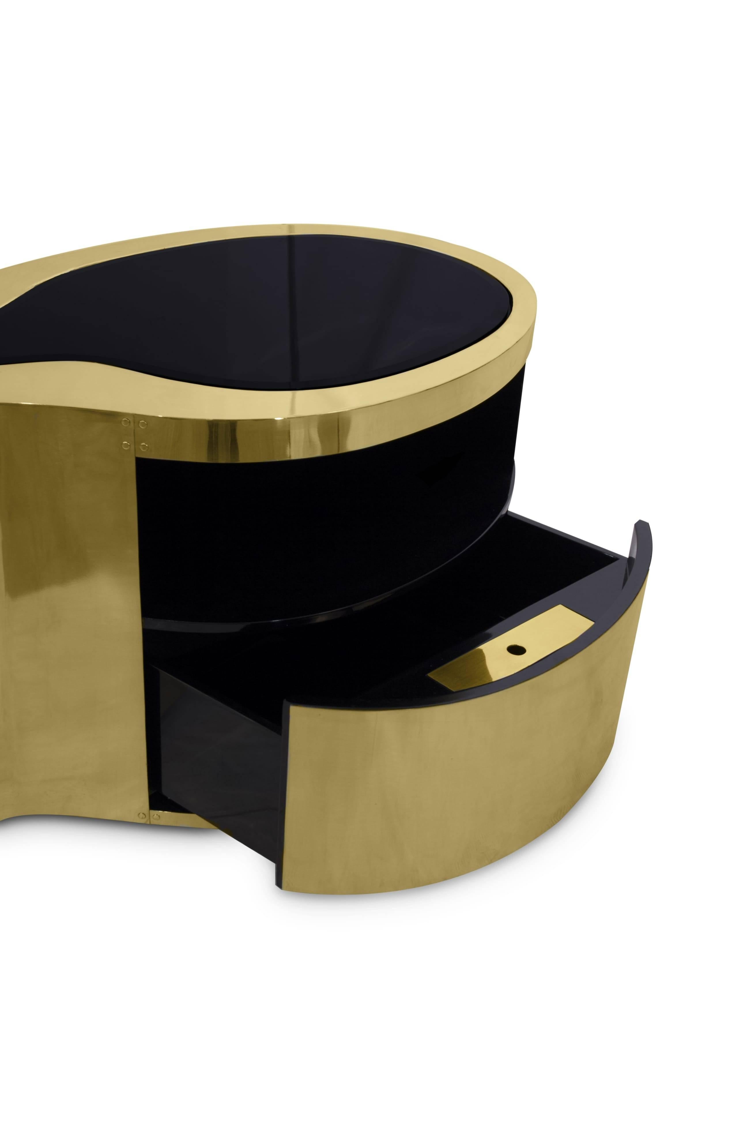 Blackened 20th Century Inspired Curved Brass Nightstand End Tables